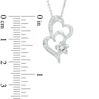 0.09 CT. T.W. Diamond Tilted Double Heart Flower Pendant in Sterling Silver and 10K Gold|Peoples Jewellers