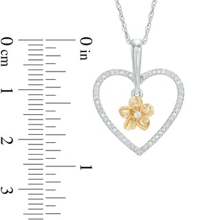 0.18 CT. T.W. Diamond Heart Frame Flower Pendant in Sterling Silver and 10K Gold|Peoples Jewellers
