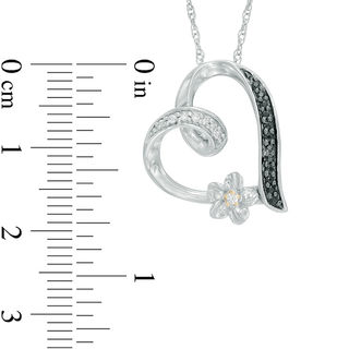 0.11 CT. T.W. Enhanced Black and White Diamond Tilted Heart Flower Pendant in Sterling Silver and 10K Gold|Peoples Jewellers