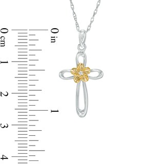 Diamond Accent Looped Cross Flower Pendant in Sterling Silver and 10K Gold|Peoples Jewellers