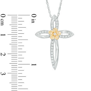 0.23 CT. T.W. Diamond Open Cross Flower Pendant in Sterling Silver and 10K Gold|Peoples Jewellers