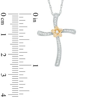 0.15 CT. T.W. Diamond Curved Cross Flower Pendant in Sterling Silver and 10K Gold|Peoples Jewellers