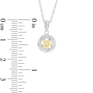 Diamond Accent Twisting Circle Frame Flower Pendant in Sterling Silver and 10K Gold|Peoples Jewellers