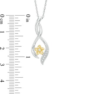 Diamond Accent Twist Ribbon Flower Pendant in Sterling Silver and 10K Gold|Peoples Jewellers