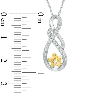 0.15 CT. T.W. Diamond Double Ribbon Flower Pendant in Sterling Silver and 10K Gold|Peoples Jewellers