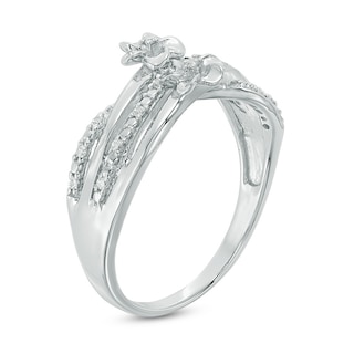 0.09 CT. T.W. Diamond Flower Crossover Ring in Sterling Silver|Peoples Jewellers