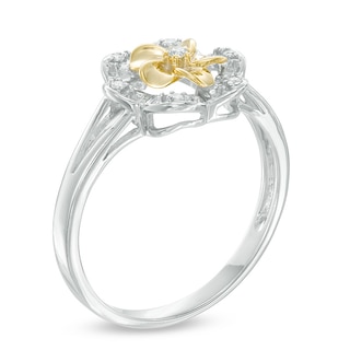 Diamond Accent Flower Frame Split Shank Ring in Sterling Silver and 10K Gold|Peoples Jewellers