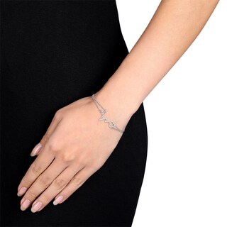 Diamond Accent Heartbeat and Heart Bracelet in Sterling Silver - 7.25"|Peoples Jewellers