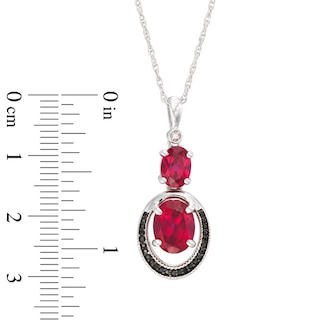 Oval Lab-Created Ruby and 0.09 CT. T.W. Enhanced Black and White Diamond Double Drop Pendant in 10K White Gold|Peoples Jewellers