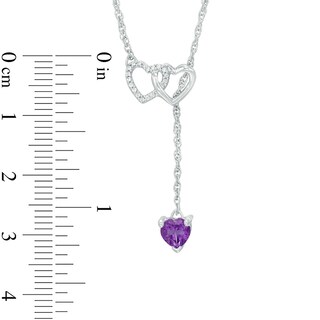 5.0mm Heart-Shaped Amethyst and Diamond Accent Double Heart Lariat Necklace in Sterling Silver - 17.5"|Peoples Jewellers