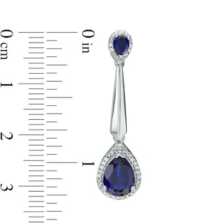 Pear-Shaped Lab-Created Blue Sapphire and Diamond Accent Frame Drop Earrings in Sterling Silver|Peoples Jewellers