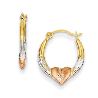 Diamond-Cut Heart Hoop Earrings in 14K Tri-Tone Gold|Peoples Jewellers