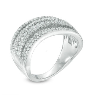 0.95 CT. T.W. Diamond Slant Multi-Row Ring in 10K White Gold|Peoples Jewellers