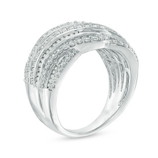 1.00 CT. T.W. Diamond Layered Criss-Cross Ring in 10K White Gold|Peoples Jewellers