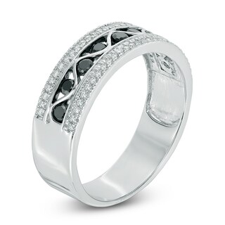 0.45 CT. T.W. Enhanced Black and White Diamond Zig-Zag Band in Sterling Silver|Peoples Jewellers