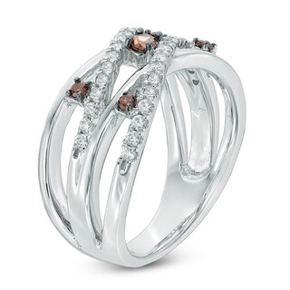 0.45 CT. T.W. Champagne and White Diamond Layered Orbit Ring in 10K White Gold|Peoples Jewellers