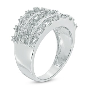 1.45 CT. T.W. Baguette and Round Diamond Multi-Row Ring in 10K White Gold|Peoples Jewellers