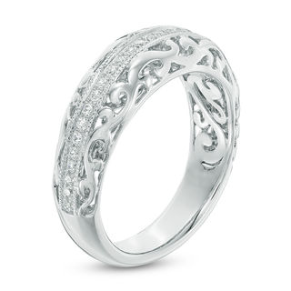 0.20 CT. T.W. Diamond Vintage-Style Filigree Anniversary Band in 10K White Gold|Peoples Jewellers