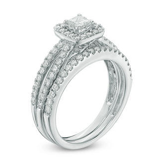 1.00 CT. T.W. Princess-Cut Diamond Frame Split Shank Bridal Set in 14K White Gold|Peoples Jewellers