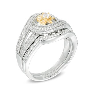 0.30 CT. T.W. Diamond Flower Swirl Bridal Set in 10K Two-Tone Gold|Peoples Jewellers