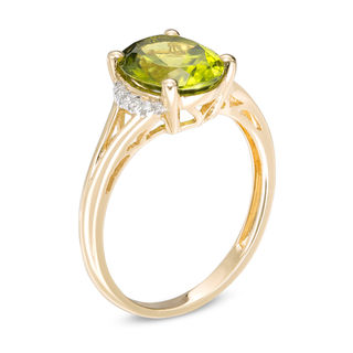 Oval Peridot and Diamond Accent Split Shank Ring in 10K Gold|Peoples Jewellers