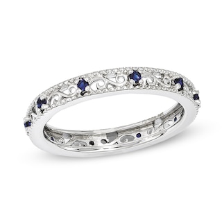 Stackable Expressions™ Lab-Created Blue Sapphire Filigree Eternity Band in Sterling Silver|Peoples Jewellers
