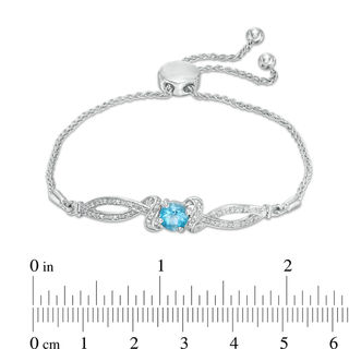 6.0mm Blue Topaz and Diamond Accent Loop Bypass Bolo Bracelet in Sterling Silver - 9.5"|Peoples Jewellers