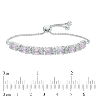Cushion-Cut Lab-Created Pink and White Sapphire Bolo Bracelet in Sterling Silver - 9.5"|Peoples Jewellers