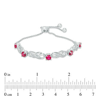 4.5mm Lab-Created Ruby and Diamond Accent Five Stone Infinity Bolo Bracelet in Sterling Silver - 9.5"|Peoples Jewellers