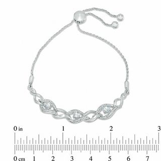 4.0mm Aquamarine and 0.09 CT. T.W. Diamond Flame Three Stone Bolo Bracelet in Sterling Silver - 9.5"|Peoples Jewellers