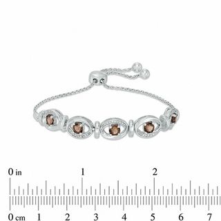 4.0mm Smoky Quartz and 0.09 CT. T.W. Diamond Frame Five Stone Bolo Bracelet in Sterling Silver - 9.5"|Peoples Jewellers