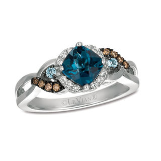 Le Vian® 6.0mm Deep Sea Blue Topaz™ and 0.14 CT. T.W. Diamond Frame Ring in 14K Vanilla Gold™|Peoples Jewellers