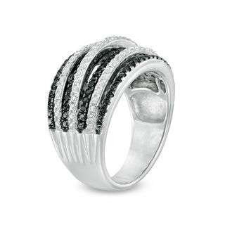 Lab-Created Black Spinel and White Sapphire Multi-Row Ring in Sterling Silver|Peoples Jewellers