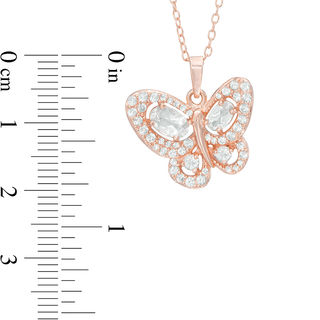 Multi-Shaped Lab-Created White Sapphire Butterfly Pendant in Sterling silver with 18K Rose Gold Plate|Peoples Jewellers