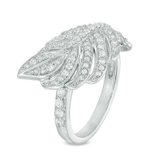 Lab-Created White Sapphire Sideways Feather Ring in Sterling Silver|Peoples Jewellers