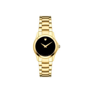 Ladies' Movado Masino™ Gold-Tone PVD Watch with Black Dial (Model: 0607027)|Peoples Jewellers