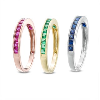Lab-Created White Sapphire, Emerald, Ruby and Blue Sapphire Four Piece Bridal Set in Sterling Silver|Peoples Jewellers