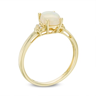 Oval Opal and Diamond Accent Tri-Sides Collar Ring in 10K Gold|Peoples Jewellers