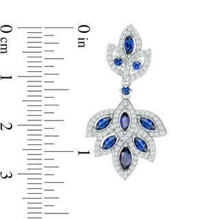 Lab-Created Blue and White Sapphire Floral Drop Earrings in Sterling Silver|Peoples Jewellers