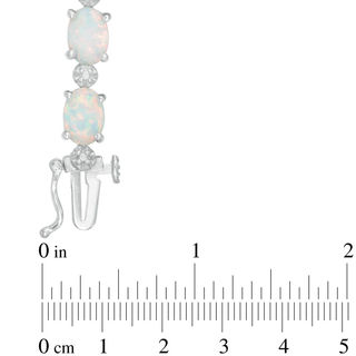 Oval Lab-Created Opal and Diamond Accent Line Bracelet in Sterling Silver - 7.5"|Peoples Jewellers