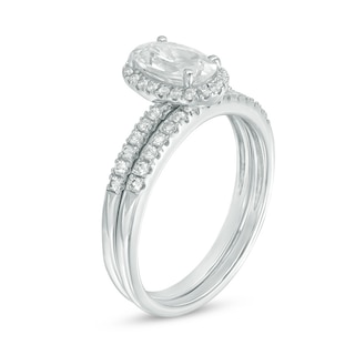 Oval Lab-Created White Sapphire Frame Bridal Set in Sterling Silver|Peoples Jewellers
