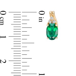 Oval Lab-Created Emerald and White Sapphire Drop Earrings in Sterling Silver with 14K Gold Plate|Peoples Jewellers