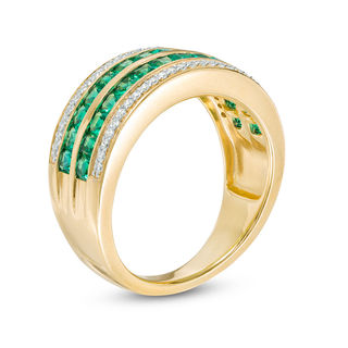 Princess-Cut Lab-Created Emerald and 0.18 CT. T.W. Diamond Double Row Band in 10K Gold|Peoples Jewellers