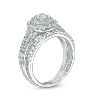 1.00 CT. T.W. Diamond Oval Double Frame Bridal Set in 14K White Gold|Peoples Jewellers
