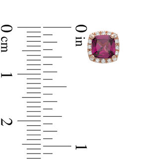 5.0mm Cushion-Cut Cur Rhodolite Garnet and Diamond Accent Frame Stud Earrings in 10K Rose Gold|Peoples Jewellers