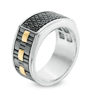 Men's Black Sapphire Band in Sterling Silver and 10K Gold|Peoples Jewellers