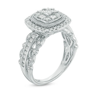 0.70 CT. T.W. Composite Diamond Cushion Frame Engagement Ring in 10K White Gold|Peoples Jewellers