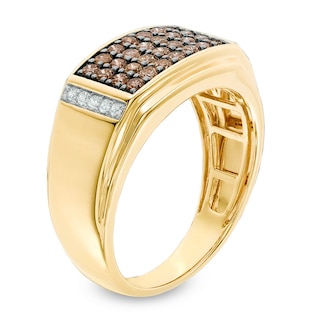 Men's 0.70 CT. T.W. Champagne and White Diamond Multi-Row Ring in 10K Gold with Black Rhodium|Peoples Jewellers