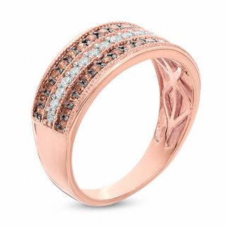 0.45 CT. T.W. Champagne and White Diamond Three Row Band in 10K Rose Gold|Peoples Jewellers