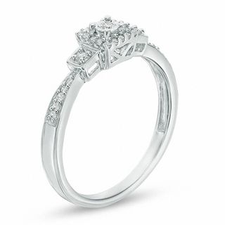 0.11 CT. T.W. Diamond Square Frame Three Stone Promise Ring in 10K White Gold|Peoples Jewellers